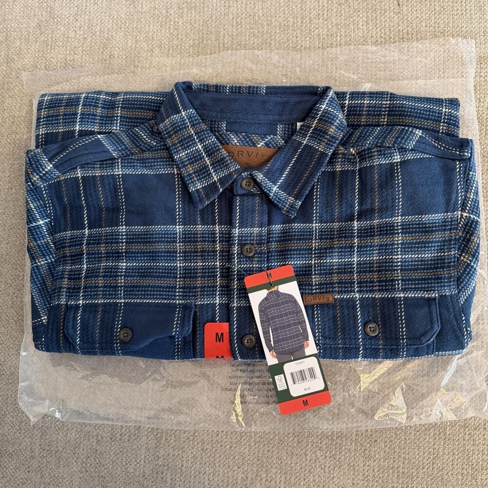 Orvis Big Bear Heavy Weight Flannel Shirt Men's Size Medium Blue Plaid NEW NWT